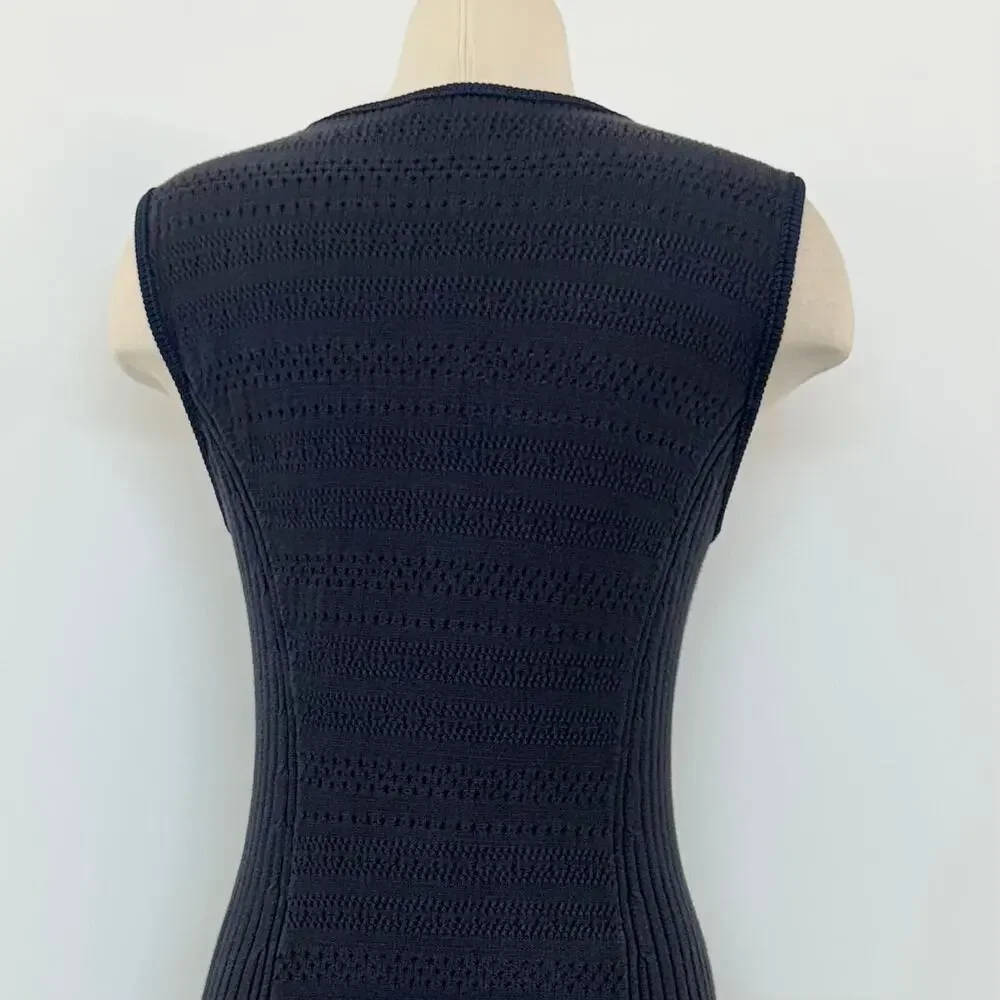 Tory Burch Midnight Navy Sleeveless Ribbed Midi Dress